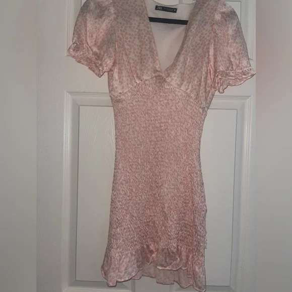 Zara Textured Floral Printed Smocked Mini Dress - Picture 5 of 6